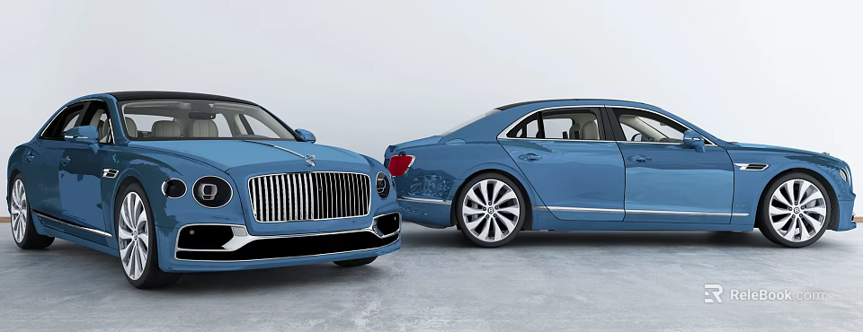 Blue Luxury Cars With Front And Side View Sleek Body And Alloy Wheels 3d model 