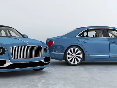 Blue Luxury Cars With Front And Side View Sleek Body And Alloy Wheels 3d model