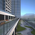 Modern High Rise Office Building With Glass Facade Large Windows And Green Terrace Design