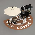 Mobile Coffee Cart With White Umbrella Black Chairs Table Siemens Logo Coffee Machine And Plants