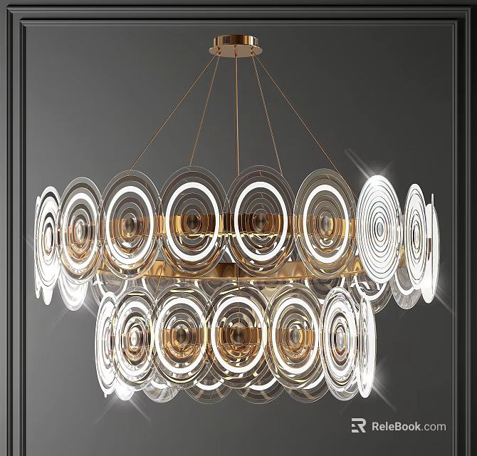 Modern Gold Frame Chandelier With Layered Circular Glass Elements And Glamorous Lighting 3d model 