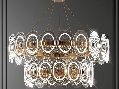 Modern Gold Frame Chandelier With Layered Circular Glass Elements And Glamorous Lighting 3d model