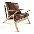 Stylish Single Sofa With Brown Leather Cushion And Modern Geometric Wooden Frame Design