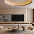 Modern Minimalist Living Room Interior Design With TV Wall Shelves Sofa And Coffee Table