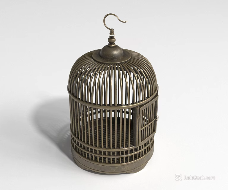 Decorative Metal Birdcage Furniture With Round Top And Hanging Hook Design 3d model 