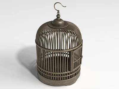 Decorative Metal Birdcage Furniture With Round Top And Hanging Hook Design 3d model