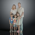 Family Group Portrait Standing Together With Children In Casual Clothes Against Gray Background