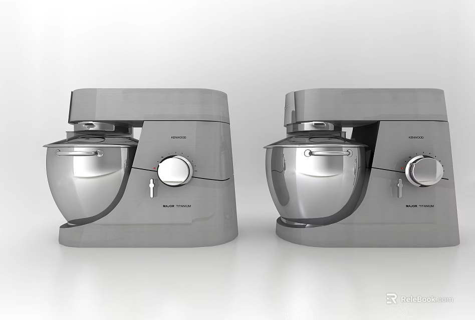 Two Gray Kitchen Stand Mixers With Stainless Steel Bowls For Home Use 3d model 