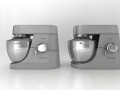 Two Gray Kitchen Stand Mixers With Stainless Steel Bowls For Home Use 3d model