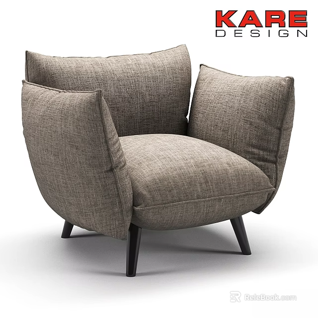 Taupe Fabric Accent Chair With Large Plush Cushions And Black Tapered Legs 3d model 