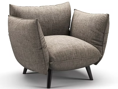 Taupe Fabric Accent Chair With Large Plush Cushions And Black Tapered Legs 3d model