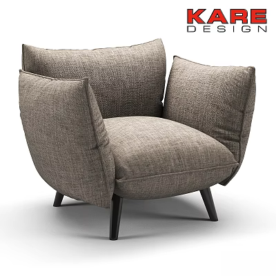 Taupe Fabric Accent Chair With Large Plush Cushions And Black Tapered Legs 3d model