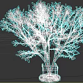 Ornamental Tree with Red Leaves and Dark Trunk on Metal Stand
