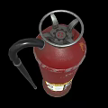 Red Fire Extinguisher With Hose And Safety Instruction Label For Emergency Use