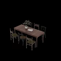 Wooden Dining Table And Cross Back Chairs Set With Decorative Vase 3d model