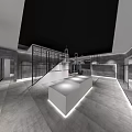 Modern Clothing Store Interior With Gray Flooring White Counters Metal Frames And Lighting