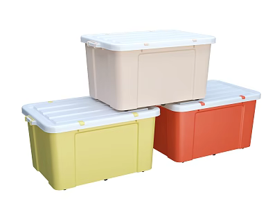 Colorful Stacked Storage Boxes With Beige Yellow Red Lids For Organizing 3d model