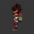 3D Boy Character Design With Brown Spiky Hair Backpack And Outstretched Arms