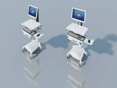 Mobile Medical Carts with Swing Door Drawers Keyboard and Monitor on Wheels 3d model