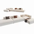 Light Beige Modern Sectional Sofa With Soft Linen Fabric And Decorative Pillows 3d model