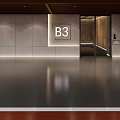 Modern Underground Parking Garage B3 Level with Elevator Entrance Marked Floors and Parked Vehicles