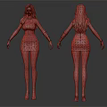 Woman With Red Hair Wearing Golden Dress And High Heels Front Back Views