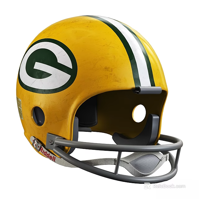 Professional American Football Helmet Sports Equipment with Yellow Green Stripes Riddell Logo and Facemask 3d model 