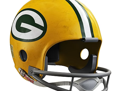 Professional American Football Helmet Sports Equipment with Yellow Green Stripes Riddell Logo and Facemask 3d model