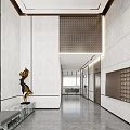 Modern Elevator Lobby With Sculpture Marble Walls Polished Floor And Mailboxes