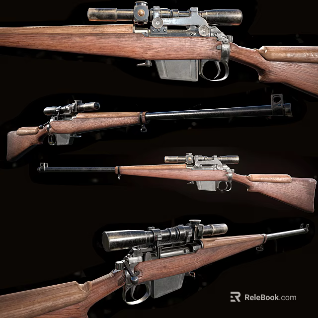 Vintage Weapons Collection Rifles With Wooden Stocks Sniper Scopes And Metal Parts 3d model 