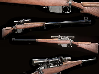 Vintage Weapons Collection Rifles With Wooden Stocks Sniper Scopes And Metal Parts 3d model