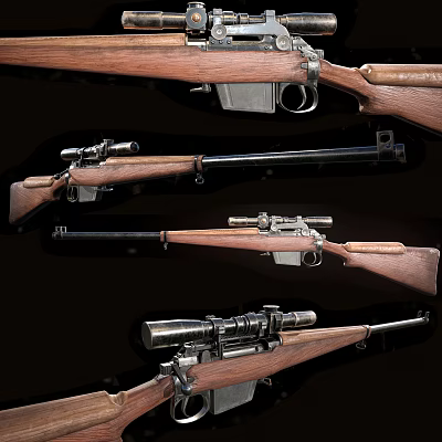Vintage Weapons Collection Rifles With Wooden Stocks Sniper Scopes And Metal Parts 3d model