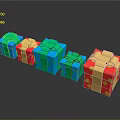 Colorful Shiny Gift Boxes with Blue Red Green Bowknots Arranged in a Row