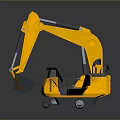 Yellow Construction Excavator 3D Model With Mechanical Arm Bucket And Operator Cabin