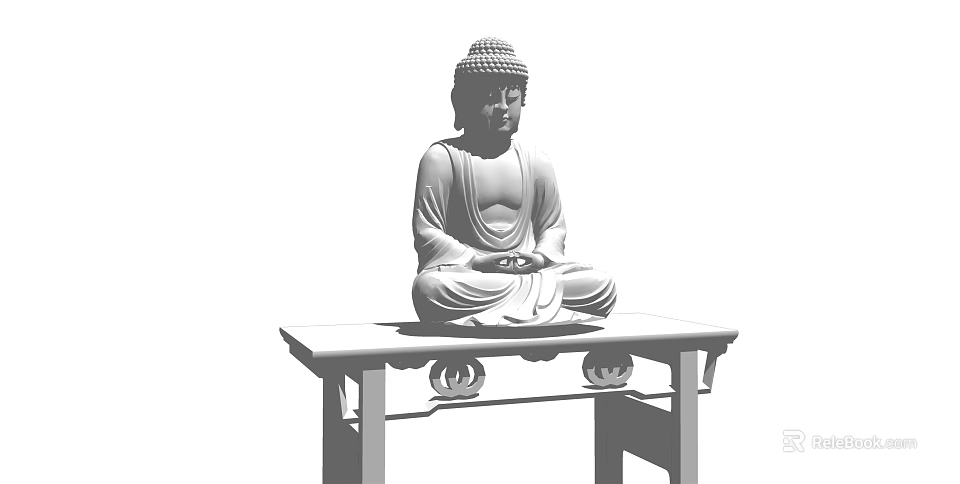 Traditional Artistic Buddha Sculpture in Sitting Posture on Carved Decorative Table 3d model 