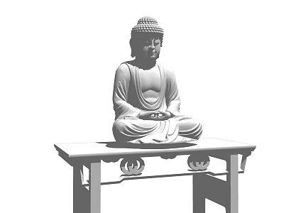 Traditional Artistic Buddha Sculpture in Sitting Posture on Carved Decorative Table 3d model