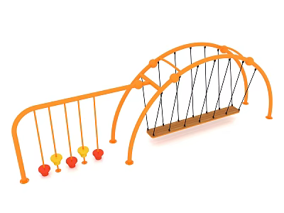 Orange Frame Playground Swing With Colorful Heart Shaped Decorations For Kids 3d model