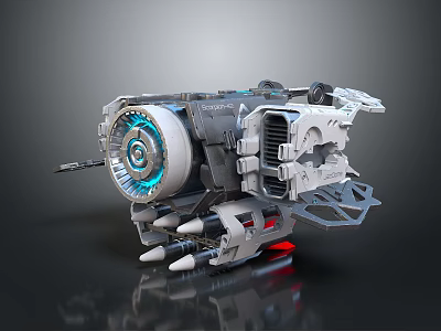 Futuristic Industrial Equipment With Blue Luminous Core And Spiked Metallic Frame 3d model