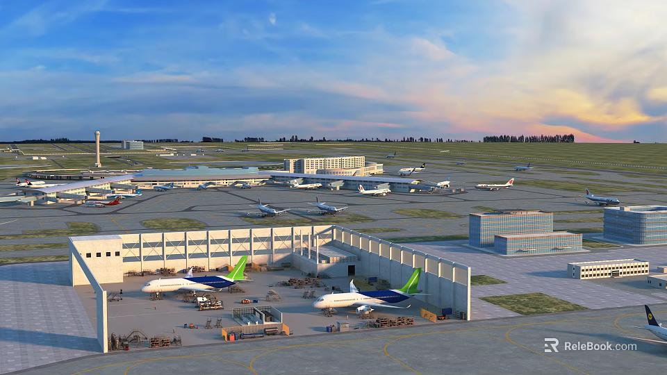 Bird's Eye View Planning of Airport Infrastructure with Terminal Runways and Parked Aircraft 3d model 