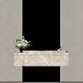 Elegant Modern Marble Bathroom Vanity With White Flower Arrangement And Large Mirror