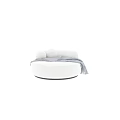Round Shaped Beige Fuzzy Single Sofa With Gray Blanket And Circular Cushions