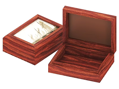 Mahogany Wooden Boxes With Open And Closed Design Brown Interior And Silver Item 3d model