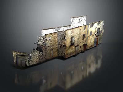 Old Stone Building Model With Damaged Walls Archways Multiple Windows And Doors 3d model