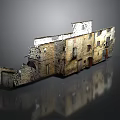 Old Stone Building Model With Damaged Walls Archways Multiple Windows And Doors