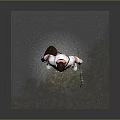 Male Game Movie Character in White Outfit With Orange Sleeves Carrying Bag and Holding Weapon