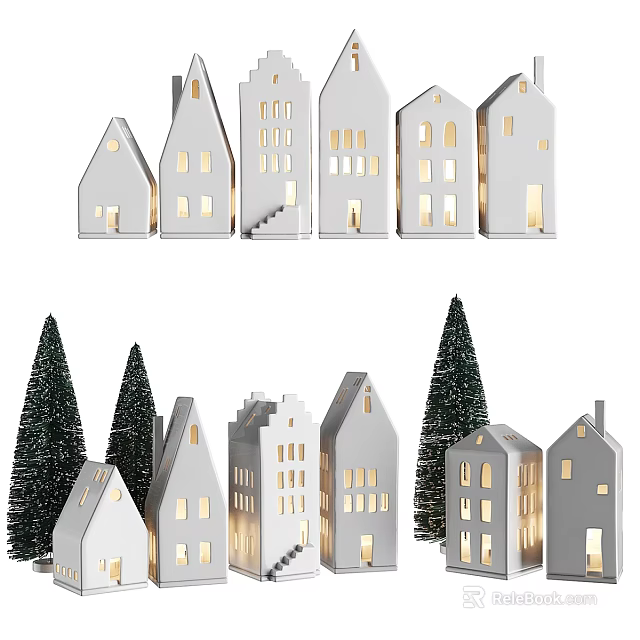 Small House Shaped Table Lamps with Trees for Cozy Home Decor 3d model 