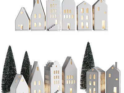 Small House Shaped Table Lamps with Trees for Cozy Home Decor 3d model
