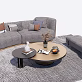 Gray Sofa And Round Coffee Table Set With Colorful Pillows Ottoman And Patterned Rug 3d model