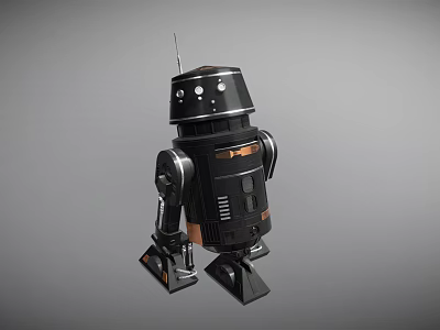 Black Character Robot With Antenna White Eyes And Orange Mechanical Legs 3d model