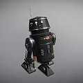 Black Character Robot With Antenna White Eyes And Orange Mechanical Legs